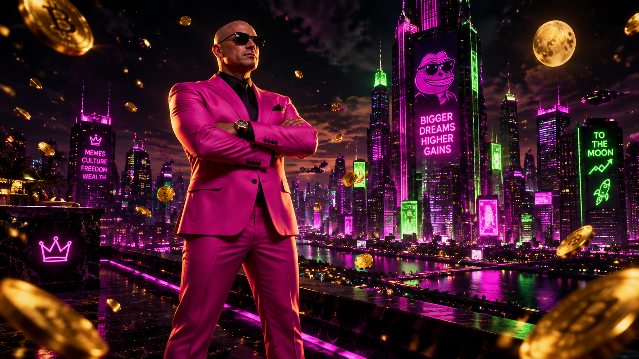 MR STARLING overlooking a neon pink and green skyline